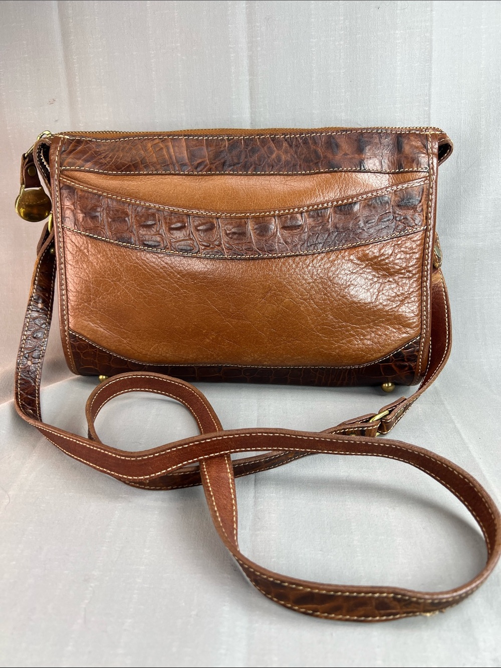 Brahmin, this buttery, leather and croc embossed trim Crossbody